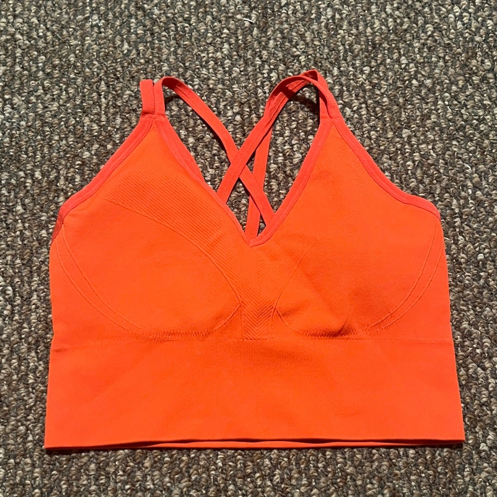 SOMA Coral/Red/Orange Longline Strappy Sports/Lounge Bra Crisscross Back Small
